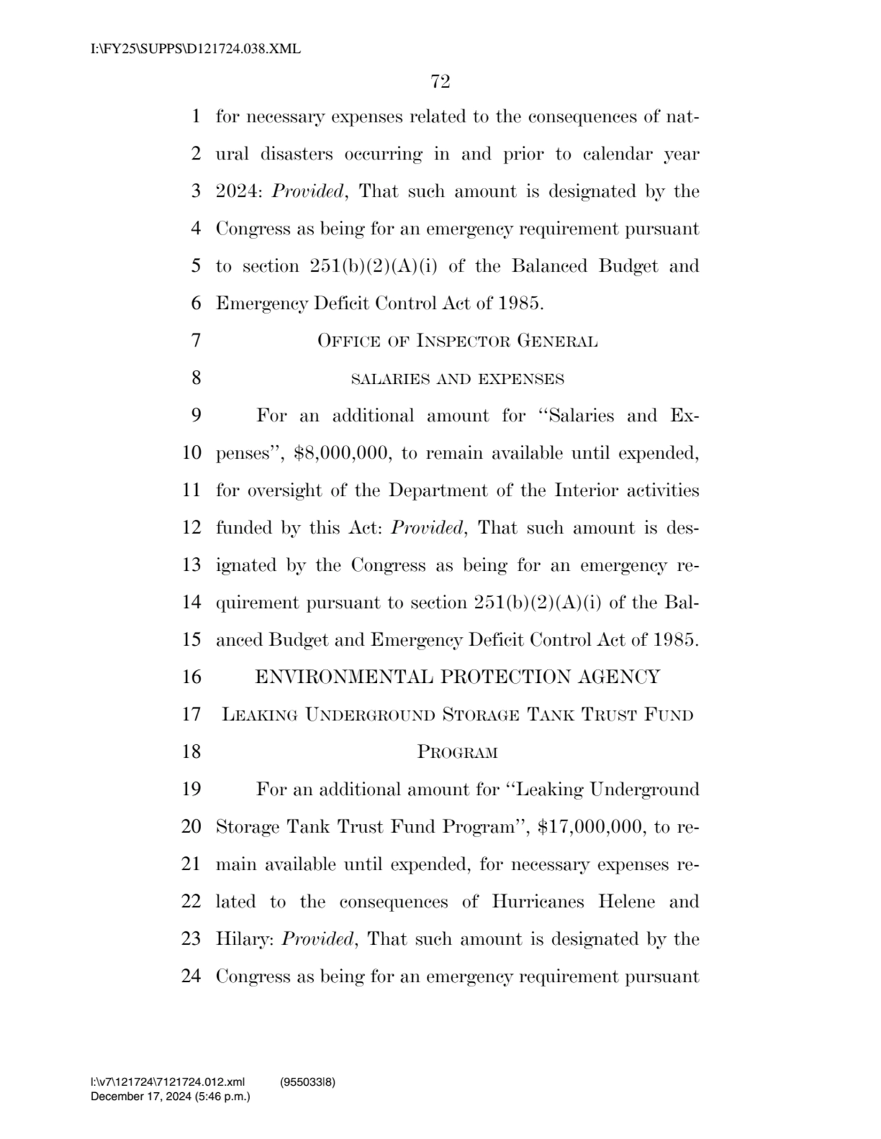 72 
1 for necessary expenses related to the consequences of nat2 ural disasters occurring in and …