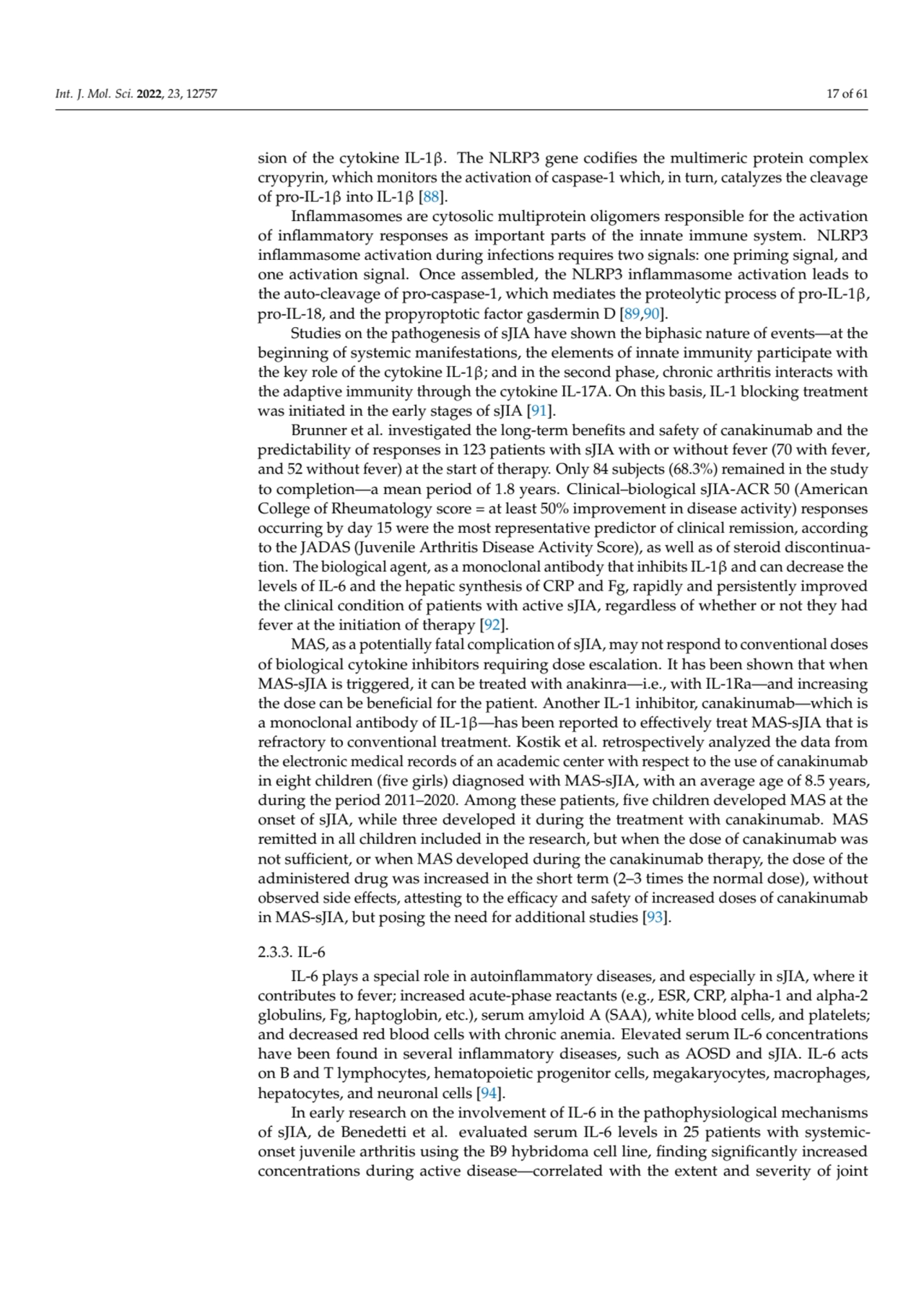 Int. J. Mol. Sci. 2022, 23, 12757 17 of 61
sion of the cytokine IL-1β. The NLRP3 gene codifies the…