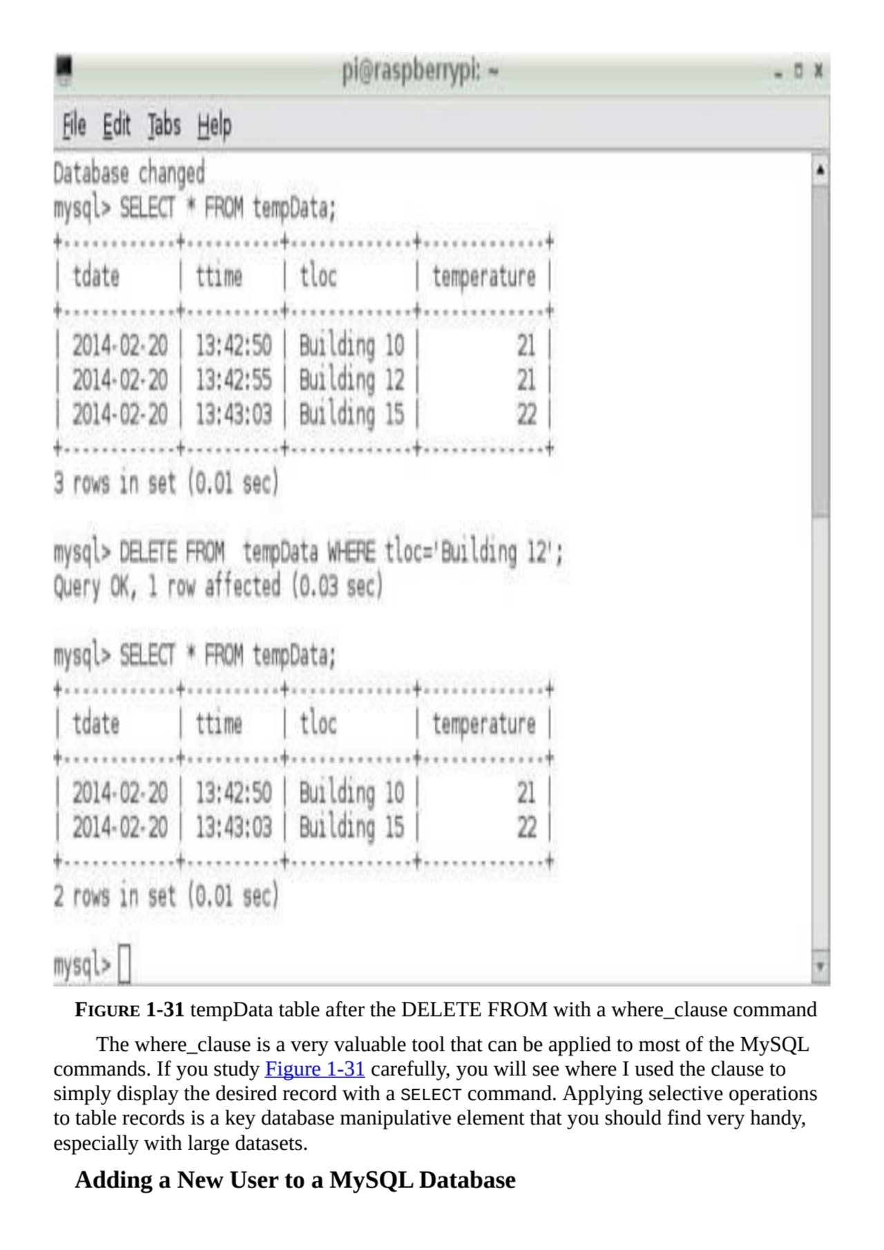 FIGURE 1-31 tempData table after the DELETE FROM with a where_clause command
The where_clause is a…