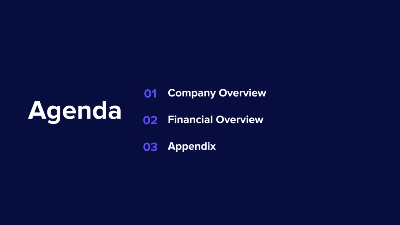 Agenda
Company Overview
Financial Overview
Appendix
01
02
03