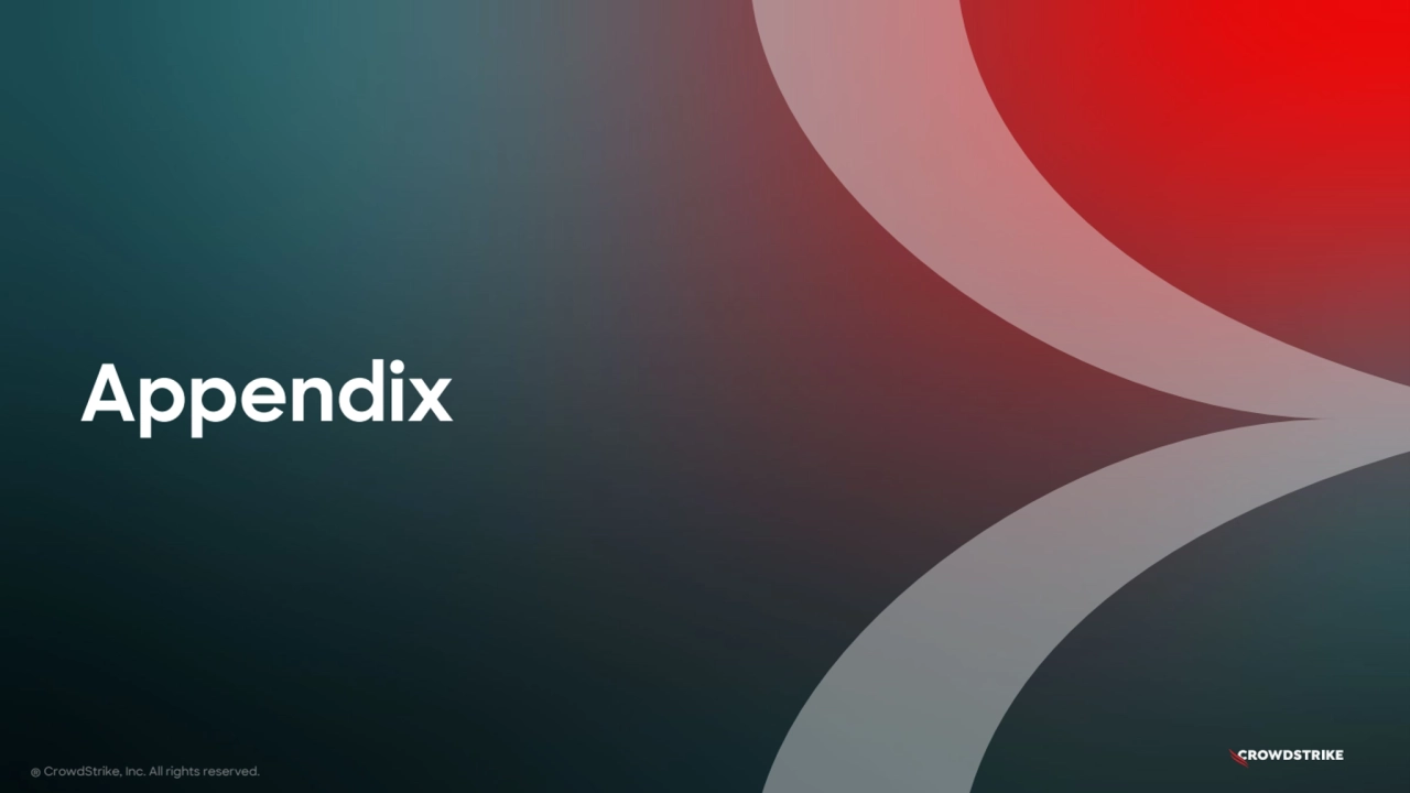 Appendix
® CrowdStrike, Inc. All rights reserved.