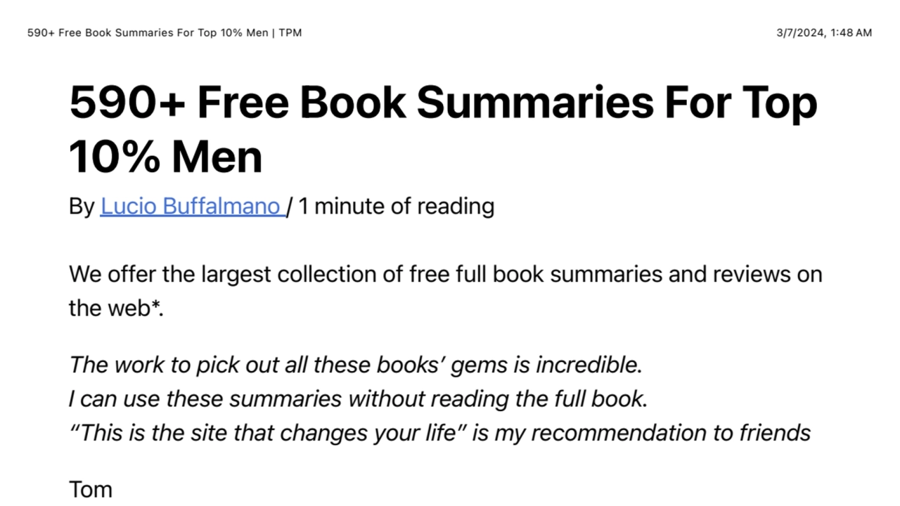 590+ Free Book Summaries For Top 10% Men | TPM