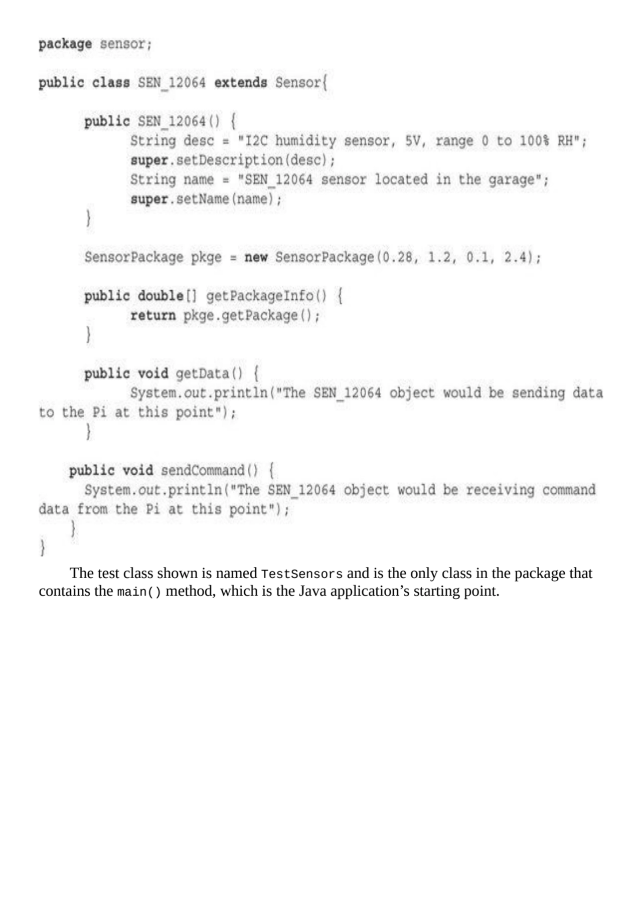 The test class shown is named TestSensors and is the only class in the package that
contains the m…