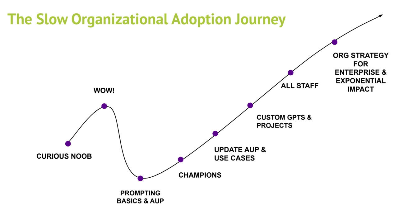 CURIOUS NOOB
The Slow Organizational Adoption Journey
WOW!
CHAMPIONS
UPDATE AUP & 
USE CASES
…