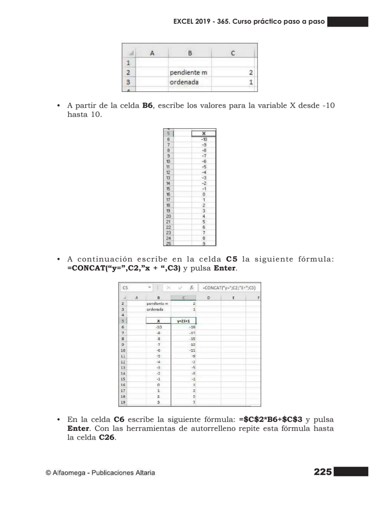 225
• A partir de la celda B6, escribe los valores para la variable X desde -10
hasta 10.
• A co…