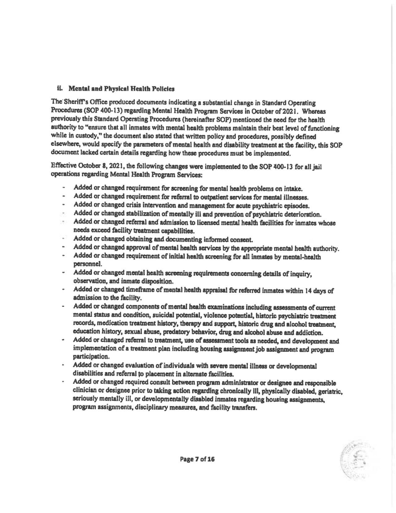 il. MentalandPhysical Health Policies
‘The SherifP's Officeproduced documents indicating asubstant…