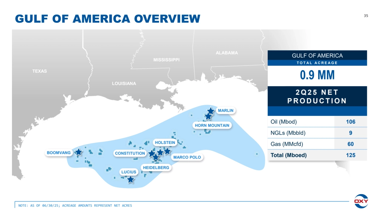 NOTE: AS OF 06/30/25; ACREAGE AMOUNTS REPRESENT NET ACRES
35 GULF OF AMERICA OVERVIEW
ALABAMA
TEXAS
LOUISIANA
MISSISSIPPI
BOOMVANG CONSTITUTION
LUCIUS
HEIDELBERG
HOLSTEIN
MARCO POLO
HORN MOUNTAIN
MARLIN
0.9 MM
GULF OF AMERICA
T O T A L A C R E A G E
2 Q 2 5 N E T 
P R O D U C T I O N
Oil (Mbod) 106
NGLs (Mbbld) 9
Gas (MMcfd) 60
Total (Mboed) 125