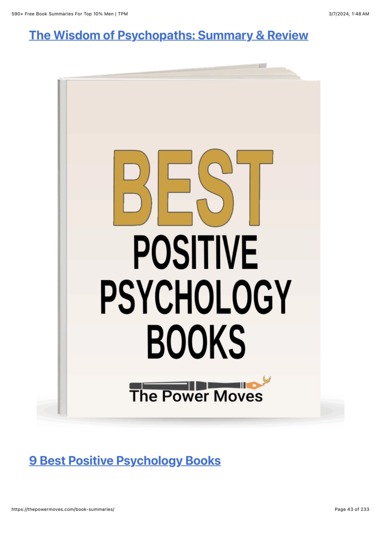 590+ Free Book Summaries For Top 10% Men | TPM 3/7/2024, 1:48 AM
https://thepowermoves.com/book-su…