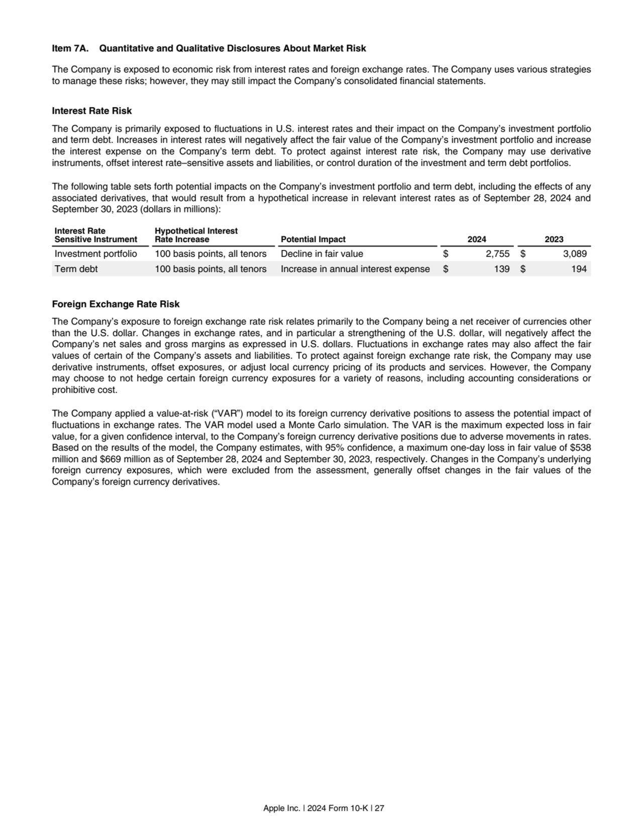 Item 7A. Quantitative and Qualitative Disclosures About Market Risk
The Company is exposed to econ…