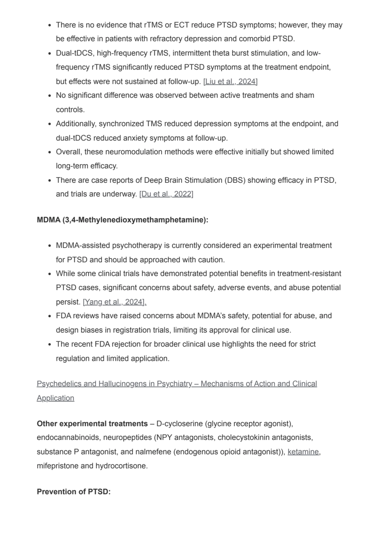 There is no evidence that rTMS or ECT reduce PTSD symptoms; however, they may
be effective in pati…