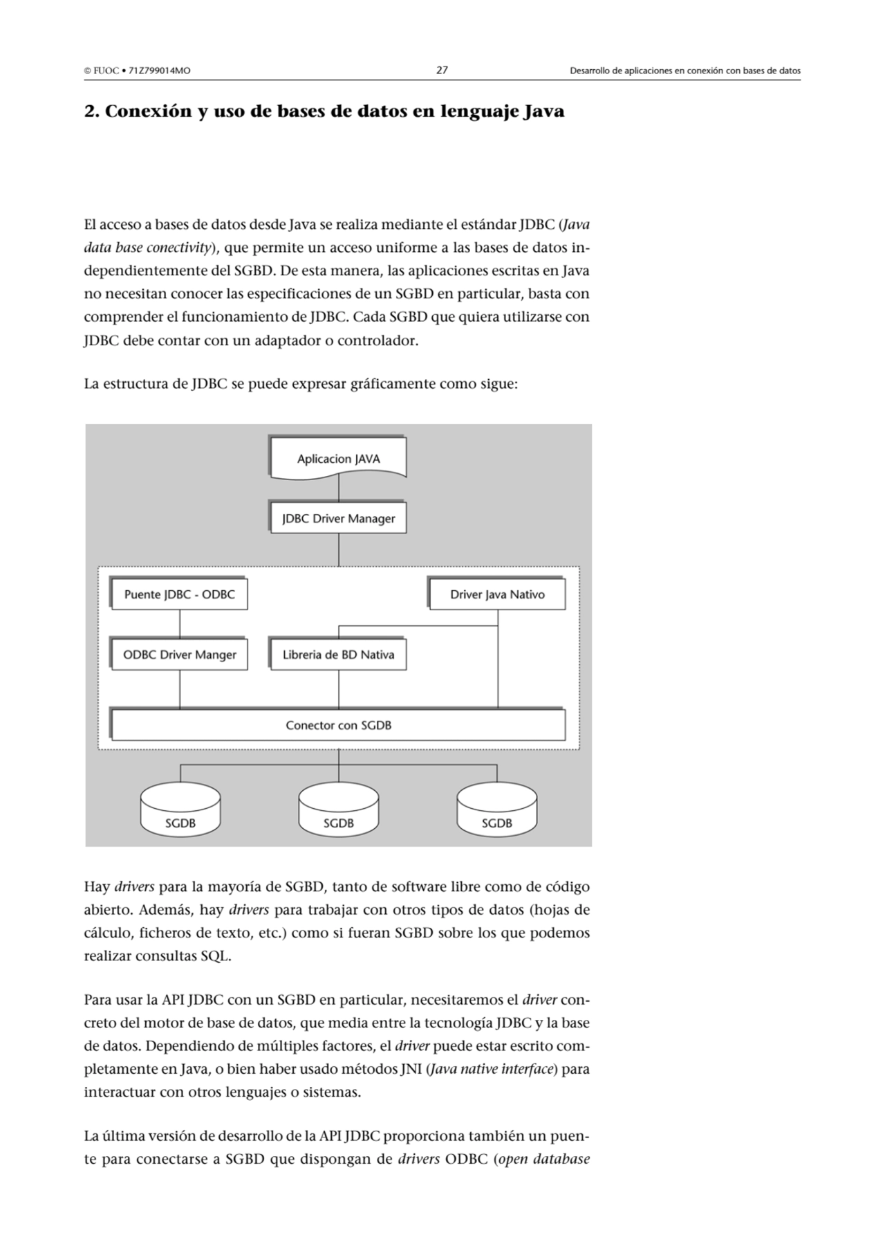  FUOC • 71Z799014MO 27 Desarrollo de aplicaciones en conexión con bases de datos
2. Conexión y us…