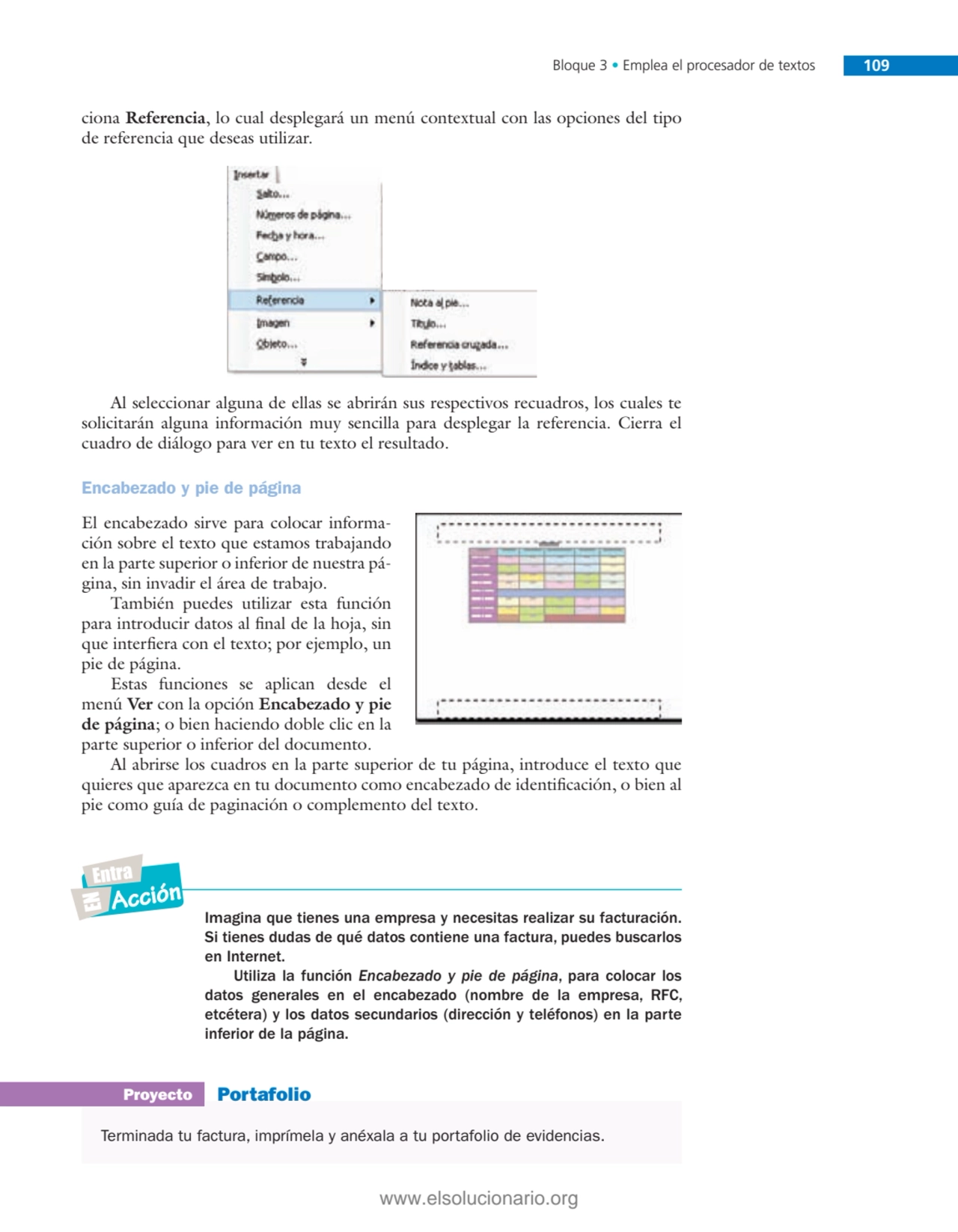 Bloque 3 • Emplea el procesador de textos 109
ciona Referencia, lo cual desplegará un menú context…