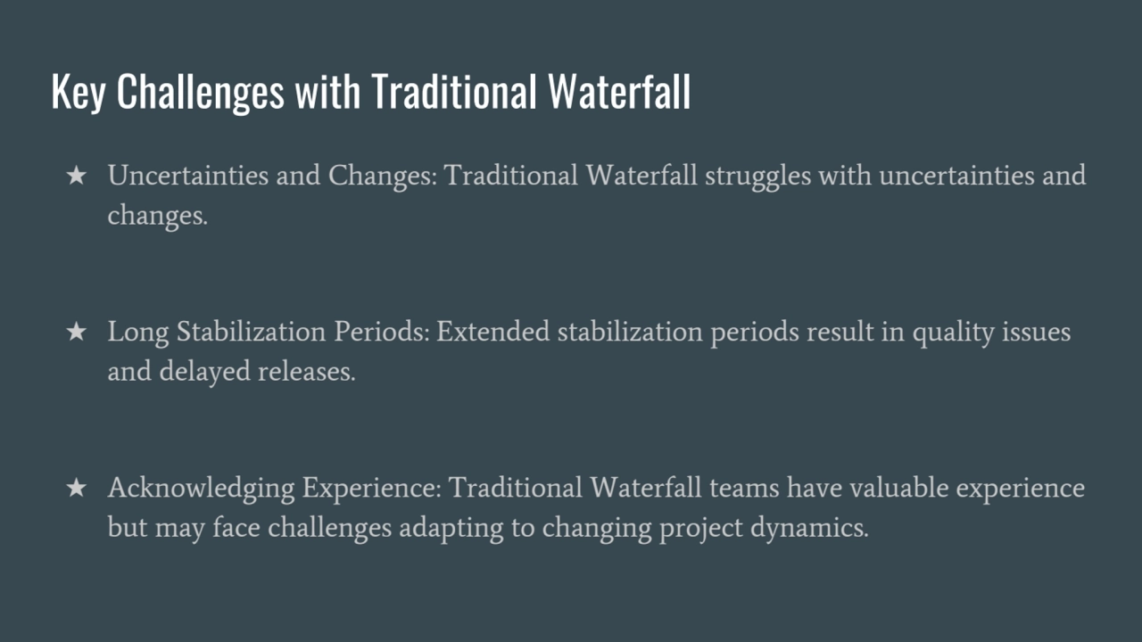 Key Challenges with Traditional Waterfall
★ Uncertainties and Changes: Traditional Waterfall strug…