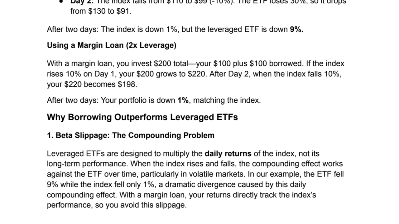 Leveraged ETFs vs Margin Loans: why borrowing is better