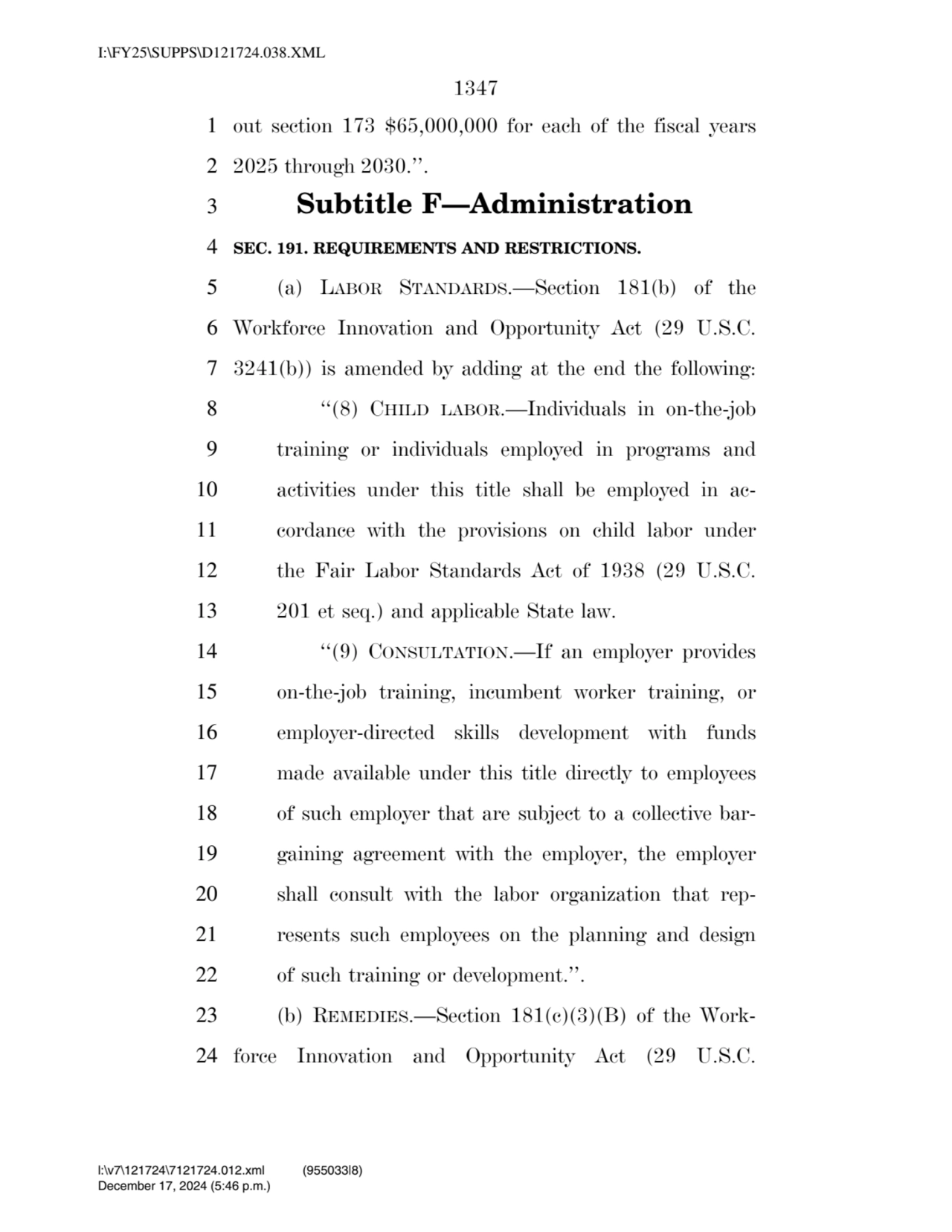 1347 
1 out section 173 $65,000,000 for each of the fiscal years 
2 2025 through 2030.’’. 
3 Sub…