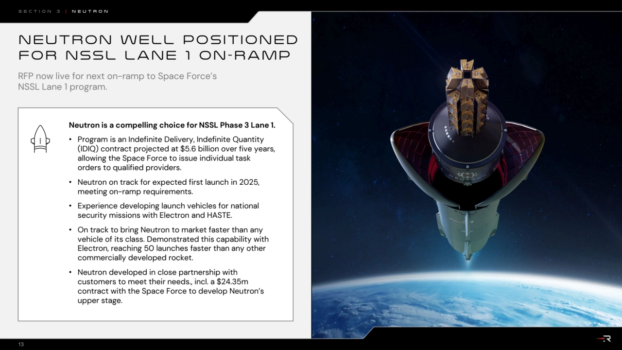 Neutron well positioned 
for NSSL Lane 1 on- ramp
13
Section 3 | NEUTRON
Neutron is a compellin…