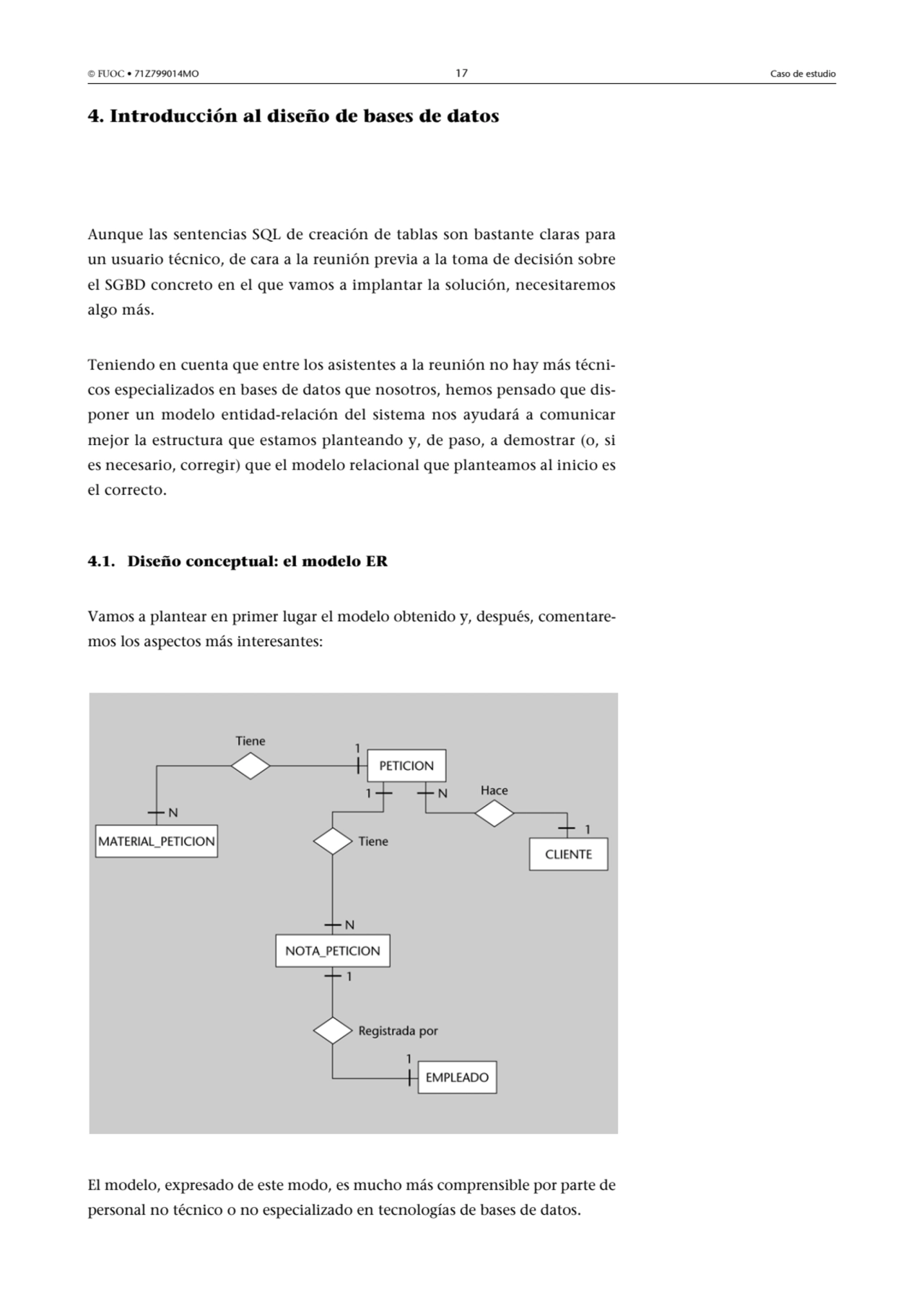  FUOC • 71Z799014MO 17 Caso de estudio
4. Introducción al diseño de bases de datos
Aunque las se…