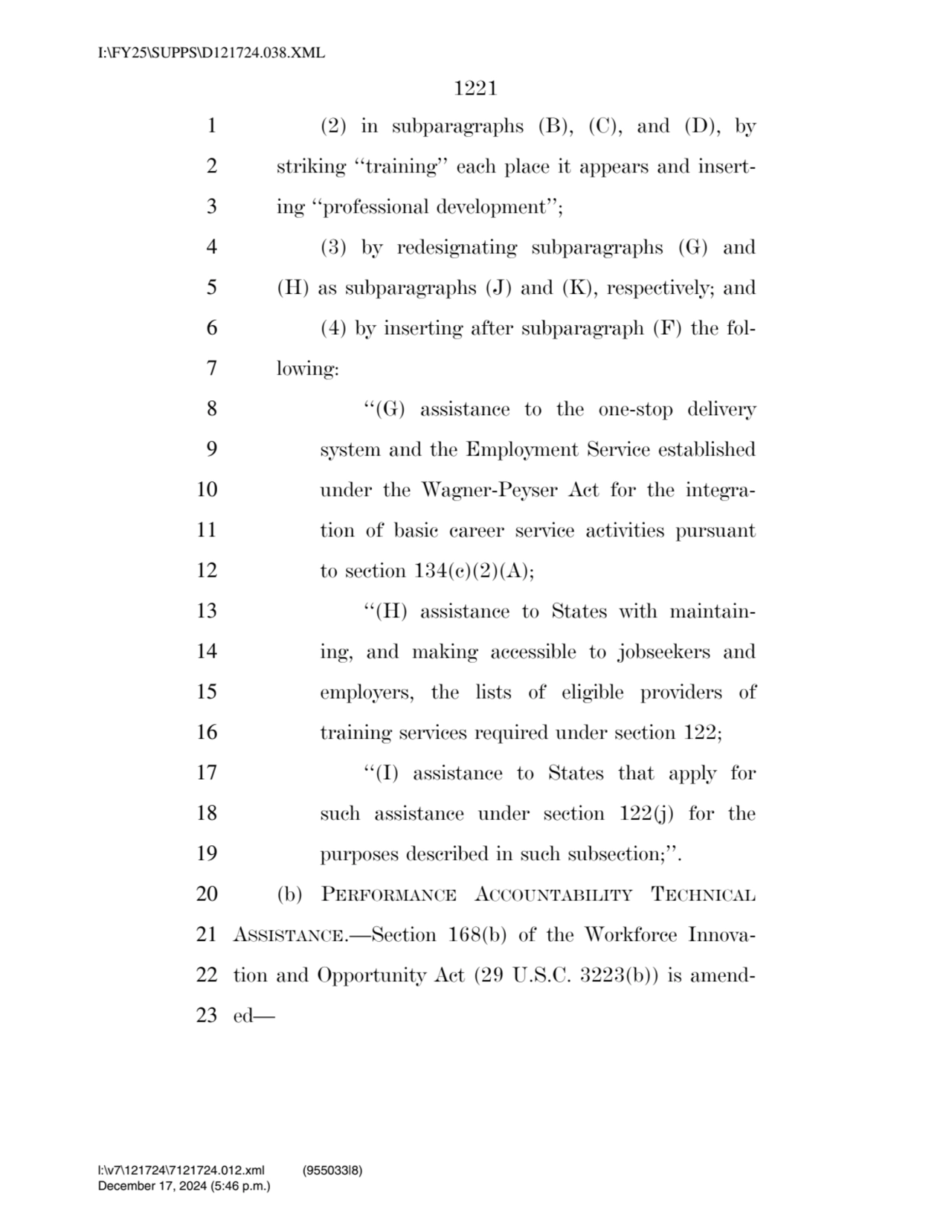 1221 
1 (2) in subparagraphs (B), (C), and (D), by 
2 striking ‘‘training’’ each place it appears…