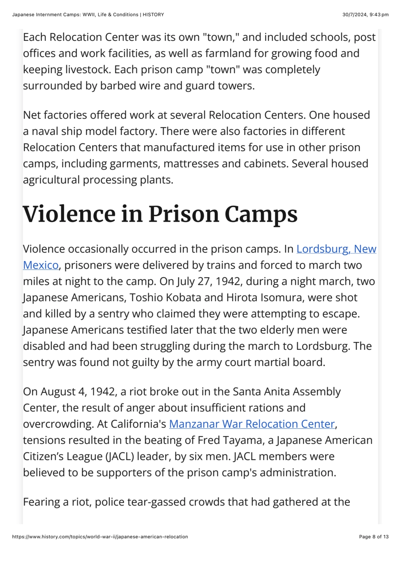 Japanese Internment Camps: WWII, Life & Conditions | HISTORY 30/7/2024, 9:43 pm
https://www.histor…