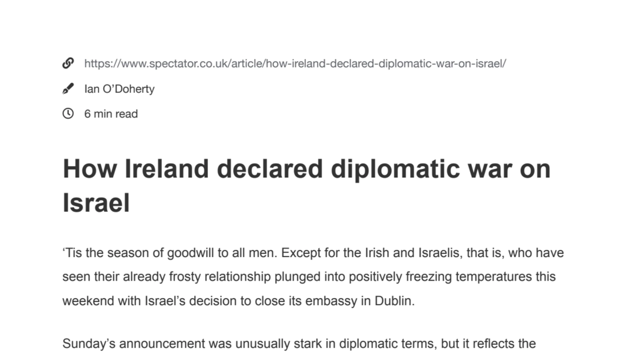 How Ireland declared diplomatic war on Israel | The Spectator