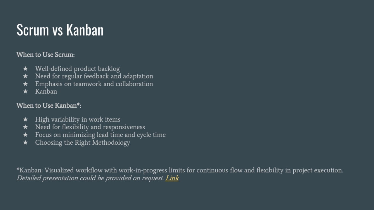 Scrum vs Kanban
When to Use Scrum:
★ Well-defined product backlog
★ Need for regular feedback an…