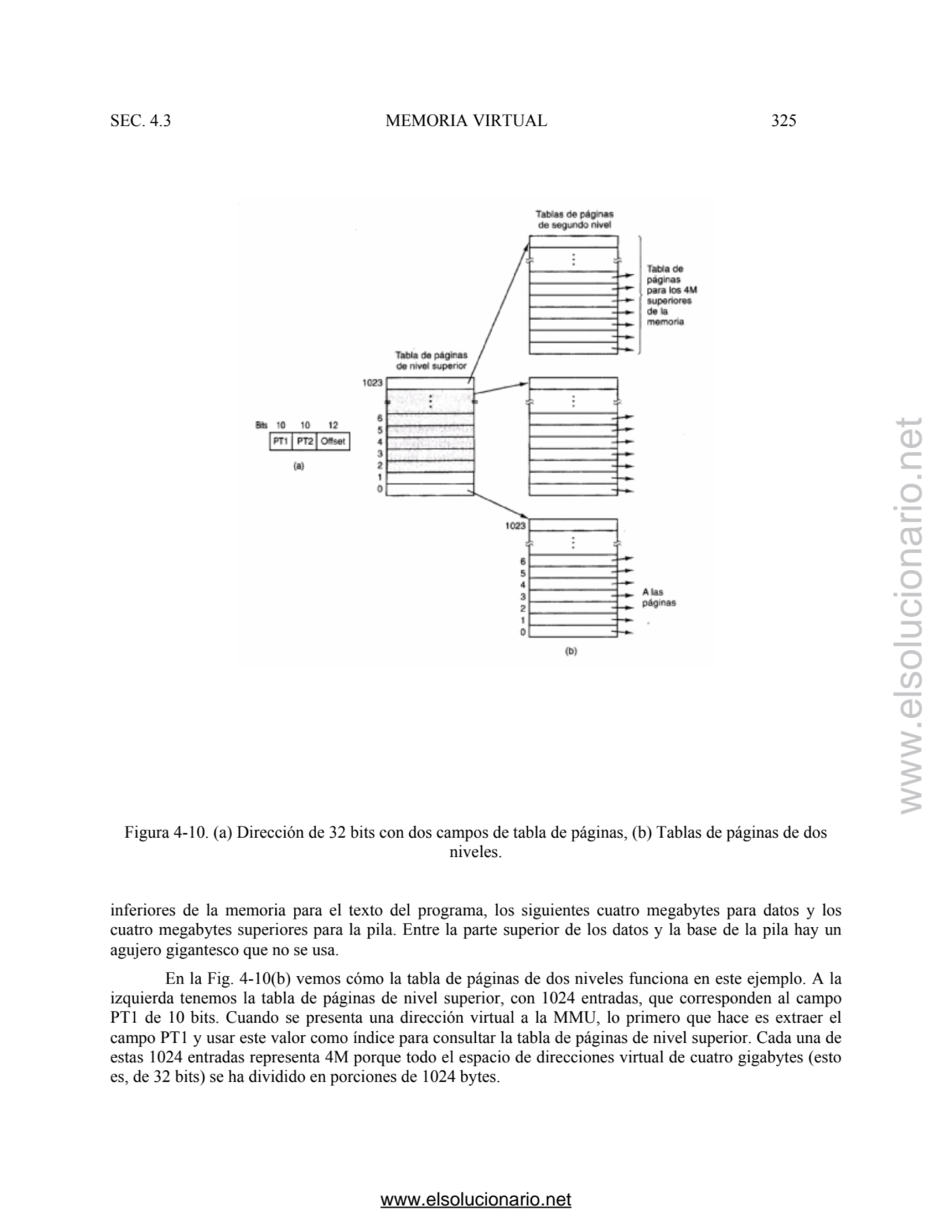 SEC. 4.3 MEMORIA VIRTUAL 325 
Figura 4-10. (a) Dirección de 32 bits con dos campos de tabla de pág…