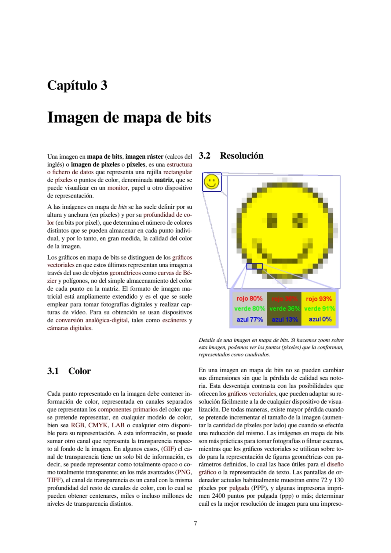 Capítulo 3
Imagen de mapa de bits
Una imagen en mapa de bits, imagen ráster (calcos del
inglés) …