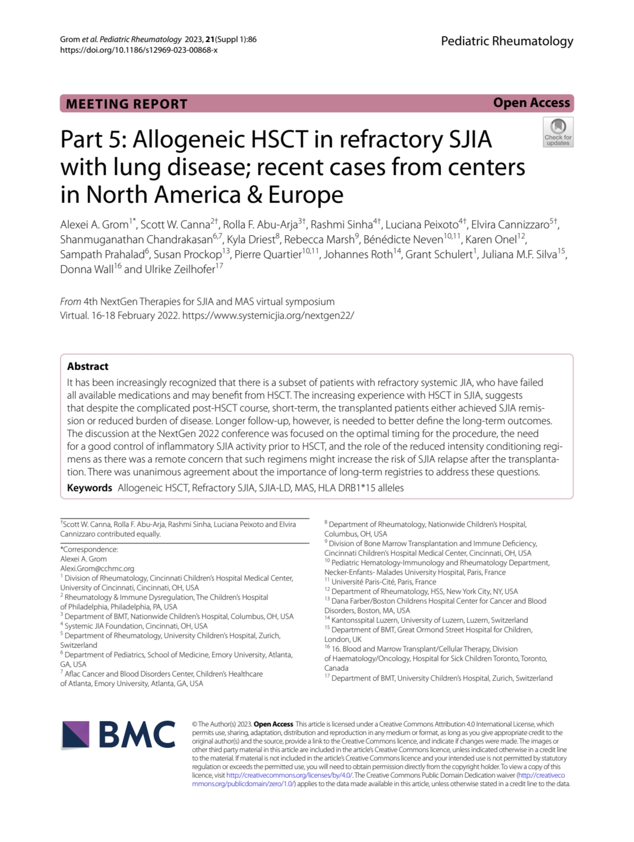 BMT in SJIA patients