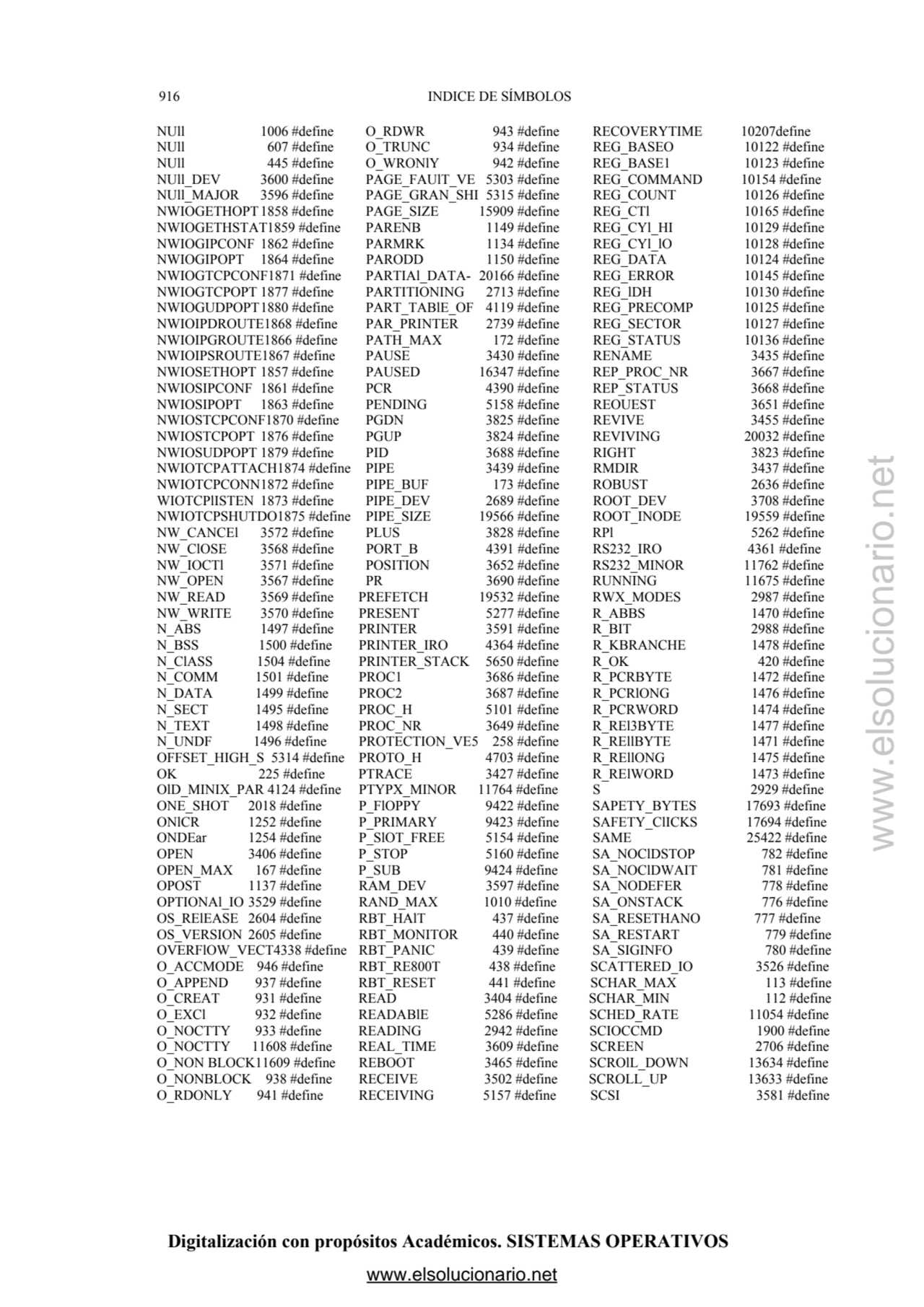 Digitalización con propósitos Académicos. SISTEMAS OPERATIVOS 
916 INDICE DE SÍMBOLOS 
NUll 1006 …