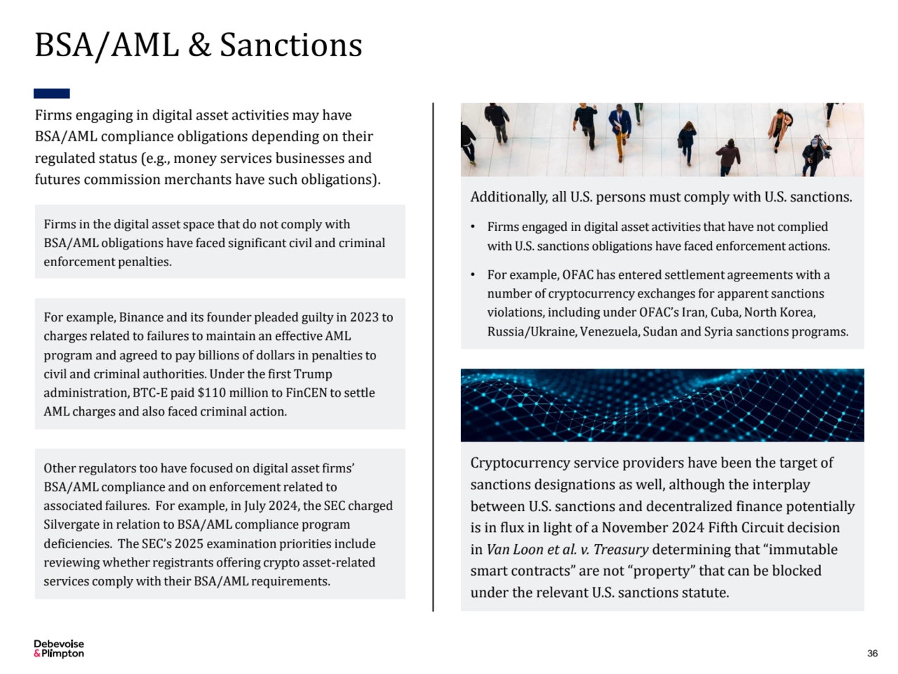 BSA/AML & Sanctions
Firms in the digital asset space that do not comply with 
BSA/AML obligations…