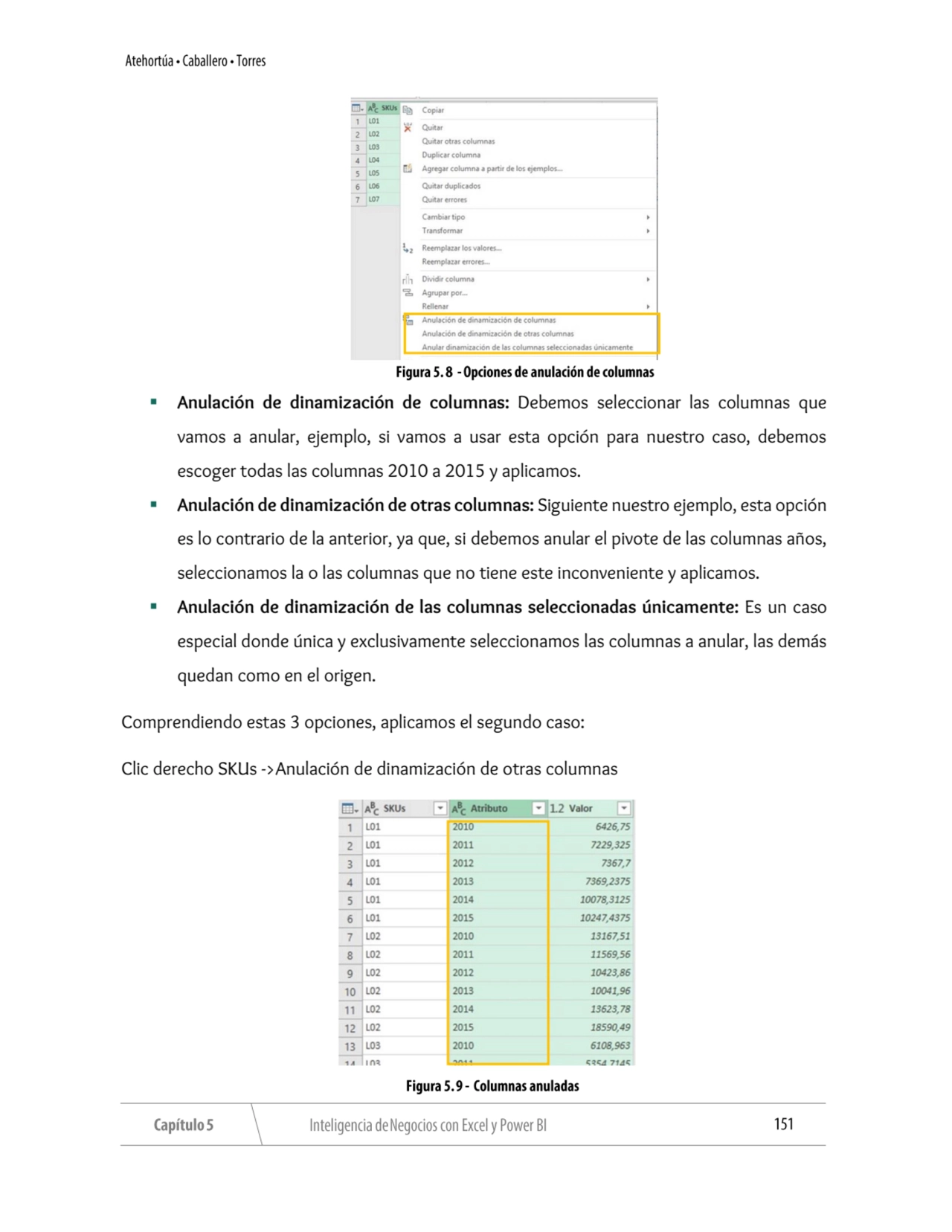 ▪ Anulación de dinamización de columnas: Debemos seleccionar las columnas que 
vamos a anular, eje…