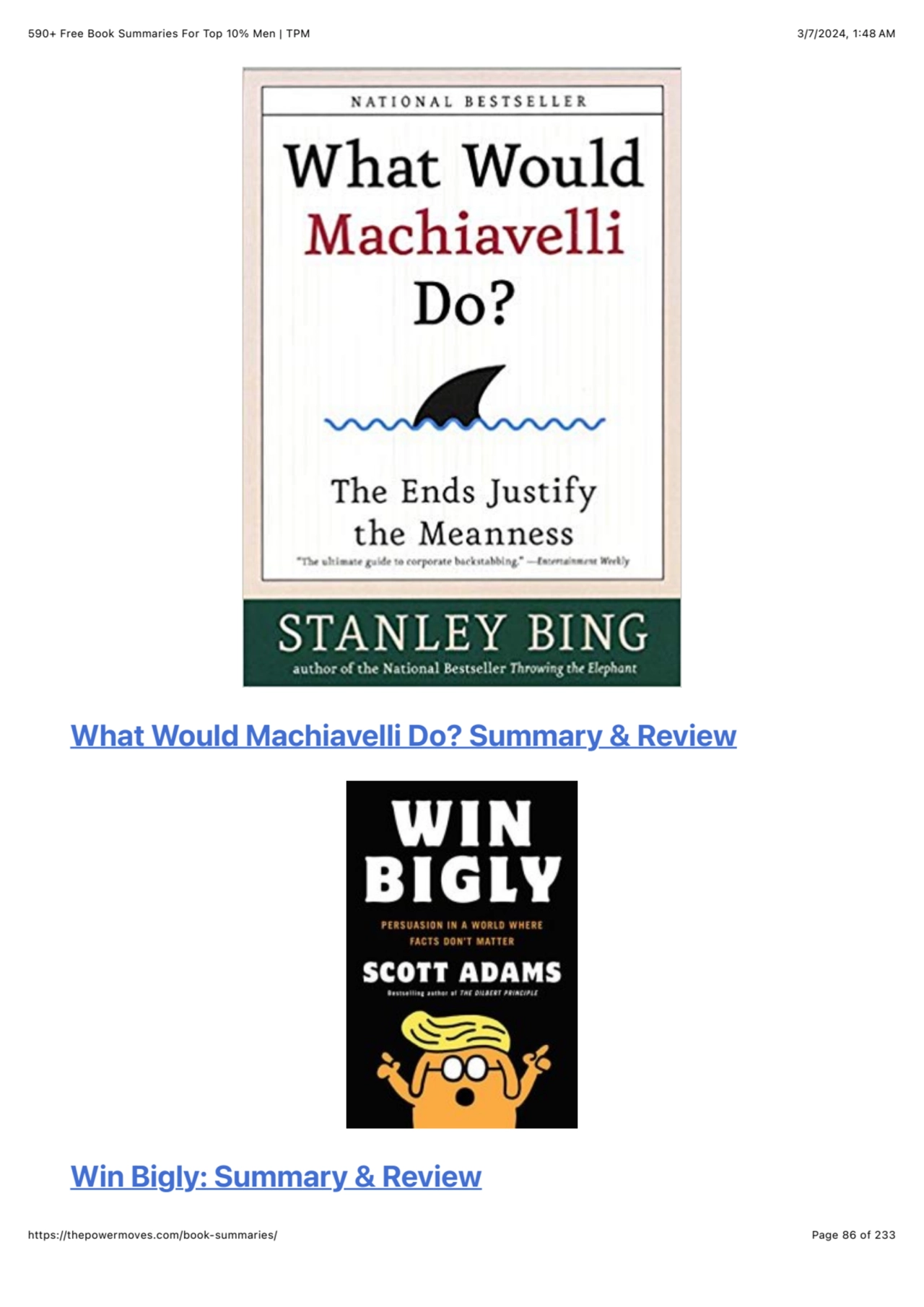 590+ Free Book Summaries For Top 10% Men | TPM 3/7/2024, 1:48 AM
https://thepowermoves.com/book-su…