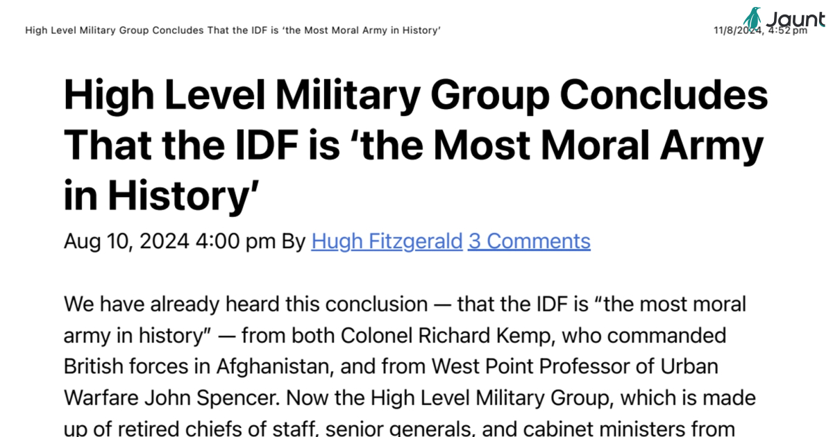 High Level Military Group Concludes That the IDF is ‘the Most Moral Army in History’