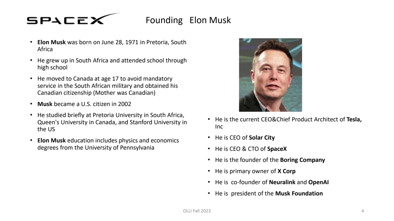 Founding Elon Musk
• Elon Musk was born on June 28, 1971 in Pretoria, South 
Africa
• He grew up…