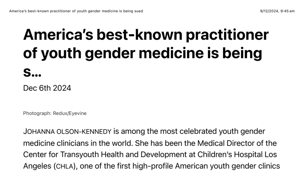 America’s best-known practitioner of youth gender medicine is being sued