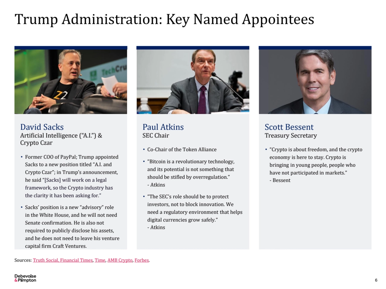 Trump Administration: Key Named Appointees 
6
David Sacks
Artificial Intelligence (“A.I.”) & 
C…