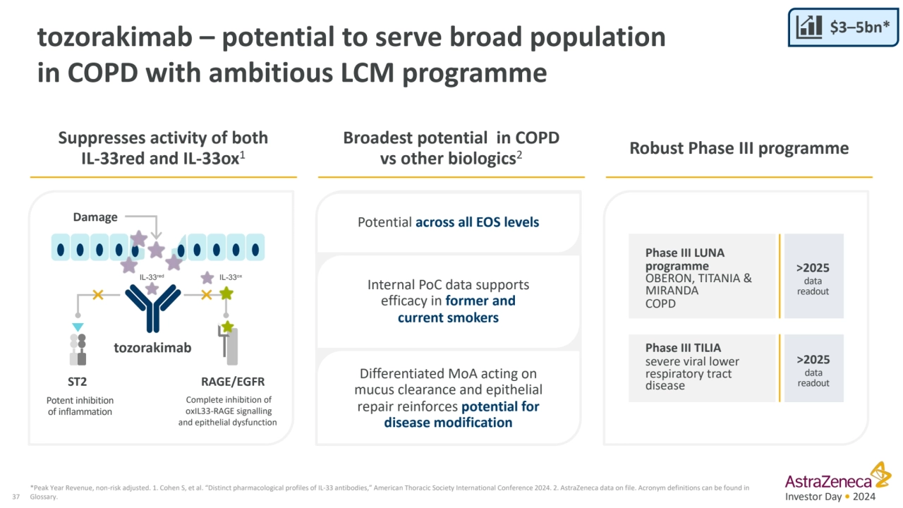 Investor Day • 2024
tozorakimab – potential to serve broad population 
in COPD with ambitious LCM…