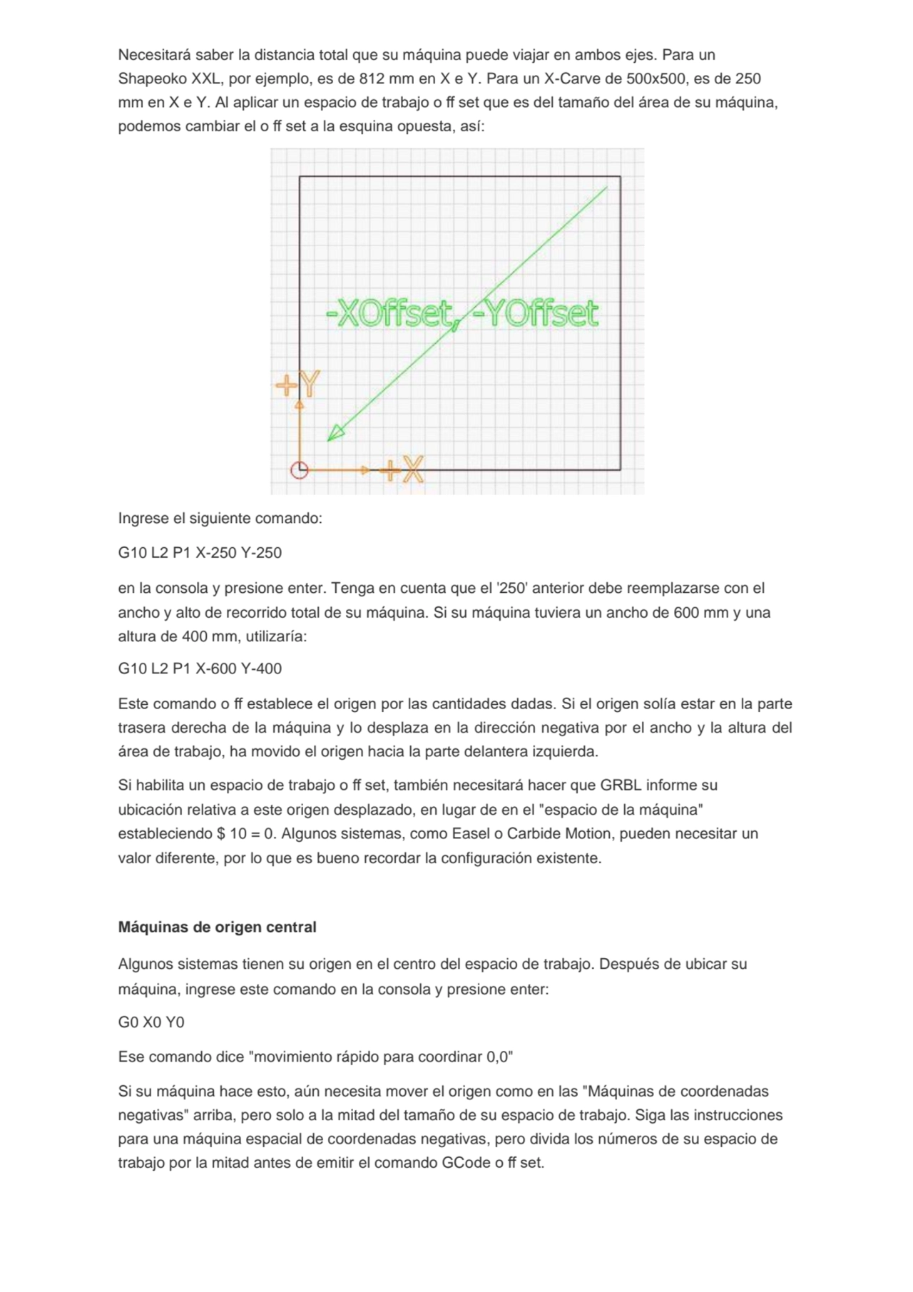 Necesitará saber la distancia total que su máquina puede viajar en ambos ejes. Para un 
Shapeoko X…