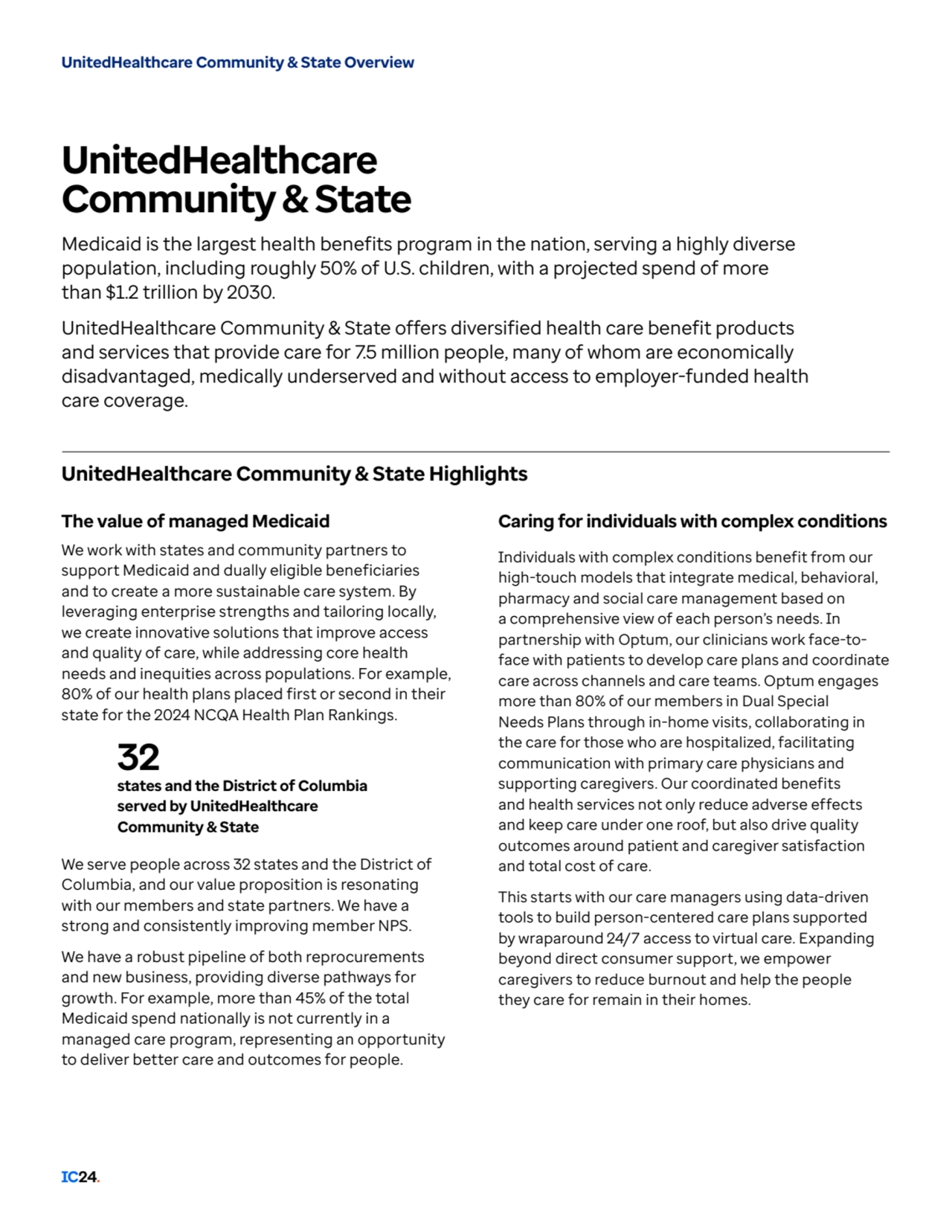 UnitedHealthcare Community & State Overview
IC24. 
UnitedHealthcare
Community & State
Medicaid …