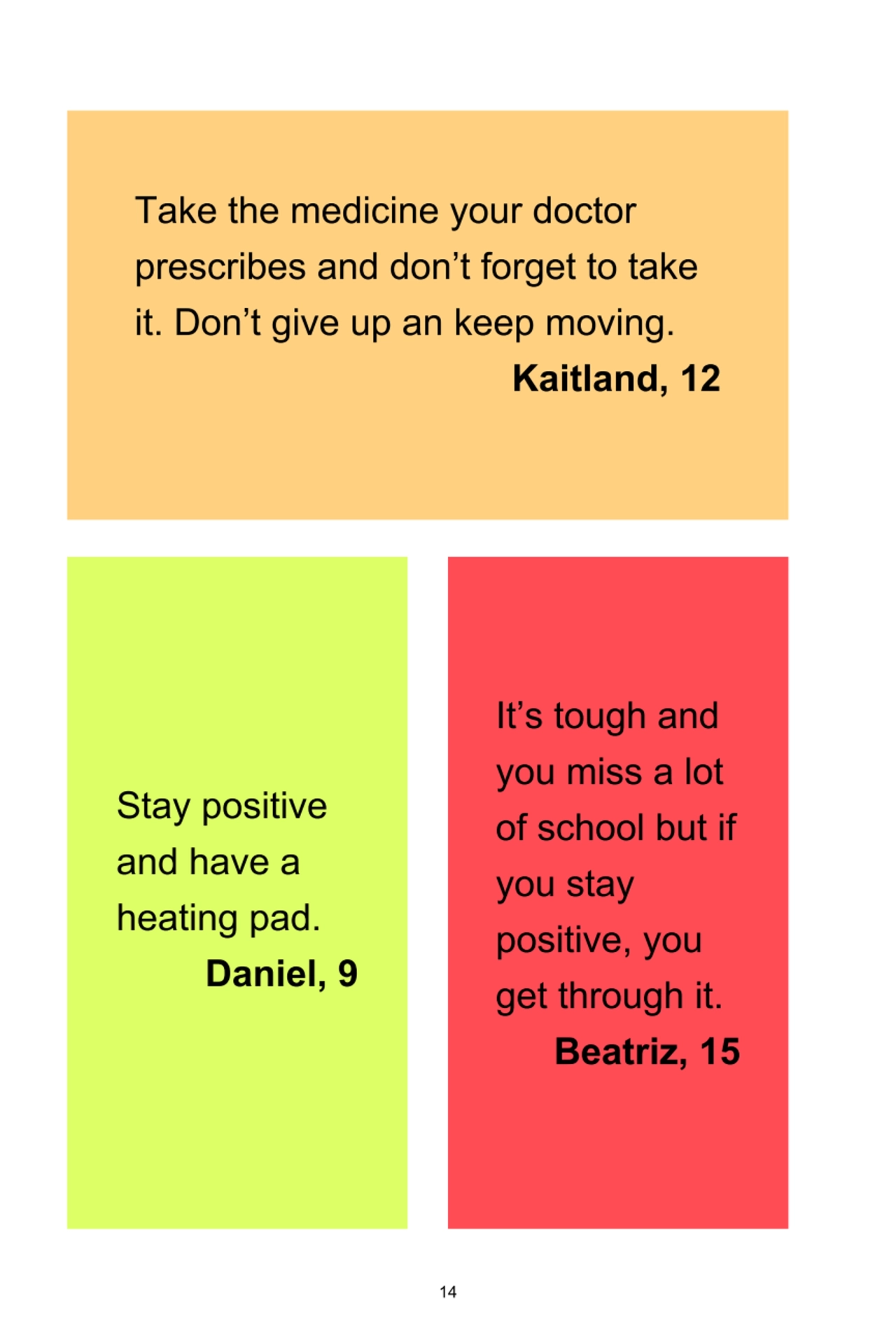 14
Take	the	medicine	your	doctor
prescribes	and	don’t	forget	to	take
it.	Don’t	give	up	an	keep	m…