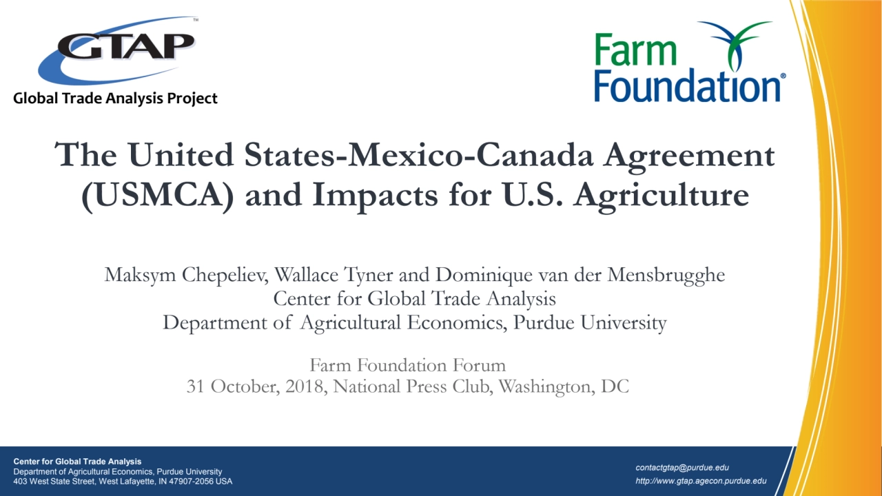 Center for Global Trade Analysis
Department of Agricultural Economics, Purdue University
403 West…