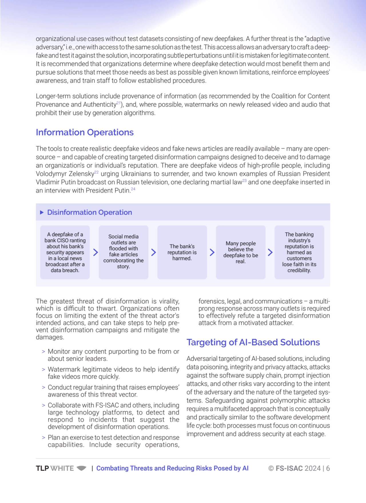 TLP WHITE | Combating Threats and Reducing Risks Posed by AI © FS-ISAC 2024 | 6
forensics, legal, …