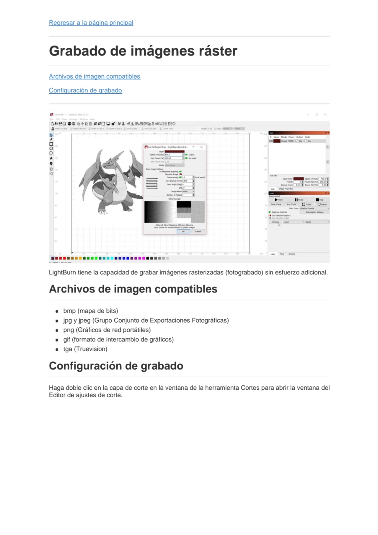 Regresar a la página principal
Grabado de imágenes ráster
Archivos de imagen compatibles
Configu…