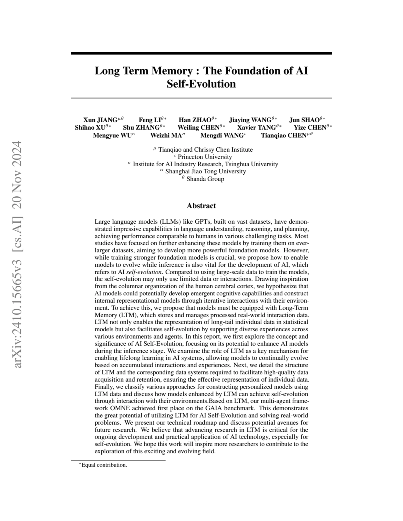 ARXIV Long Term Memory - The Foundation of AI Self-Evolution.pdf