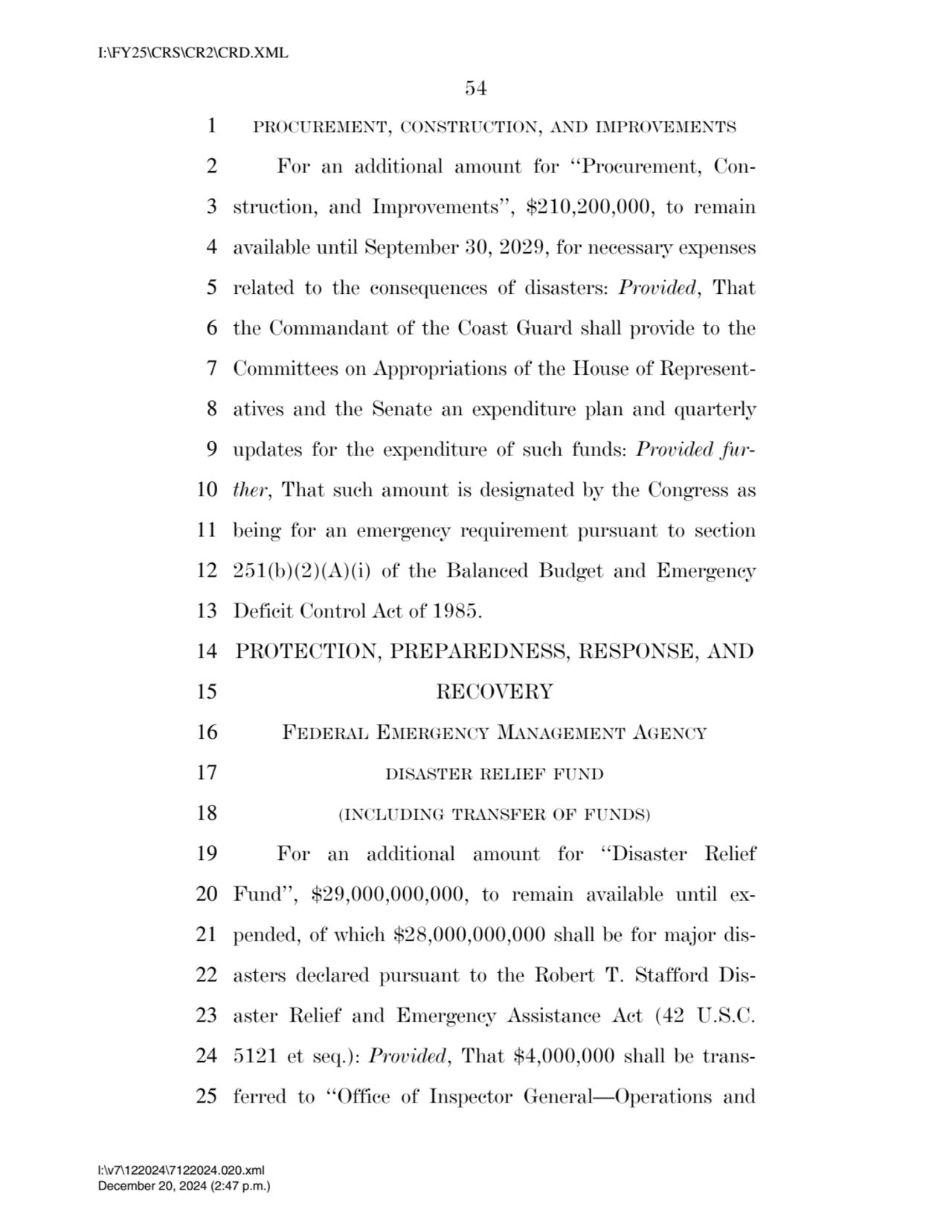 54 
1 PROCUREMENT, CONSTRUCTION, AND IMPROVEMENTS
2 For an additional amount for ‘‘Procurement, C…