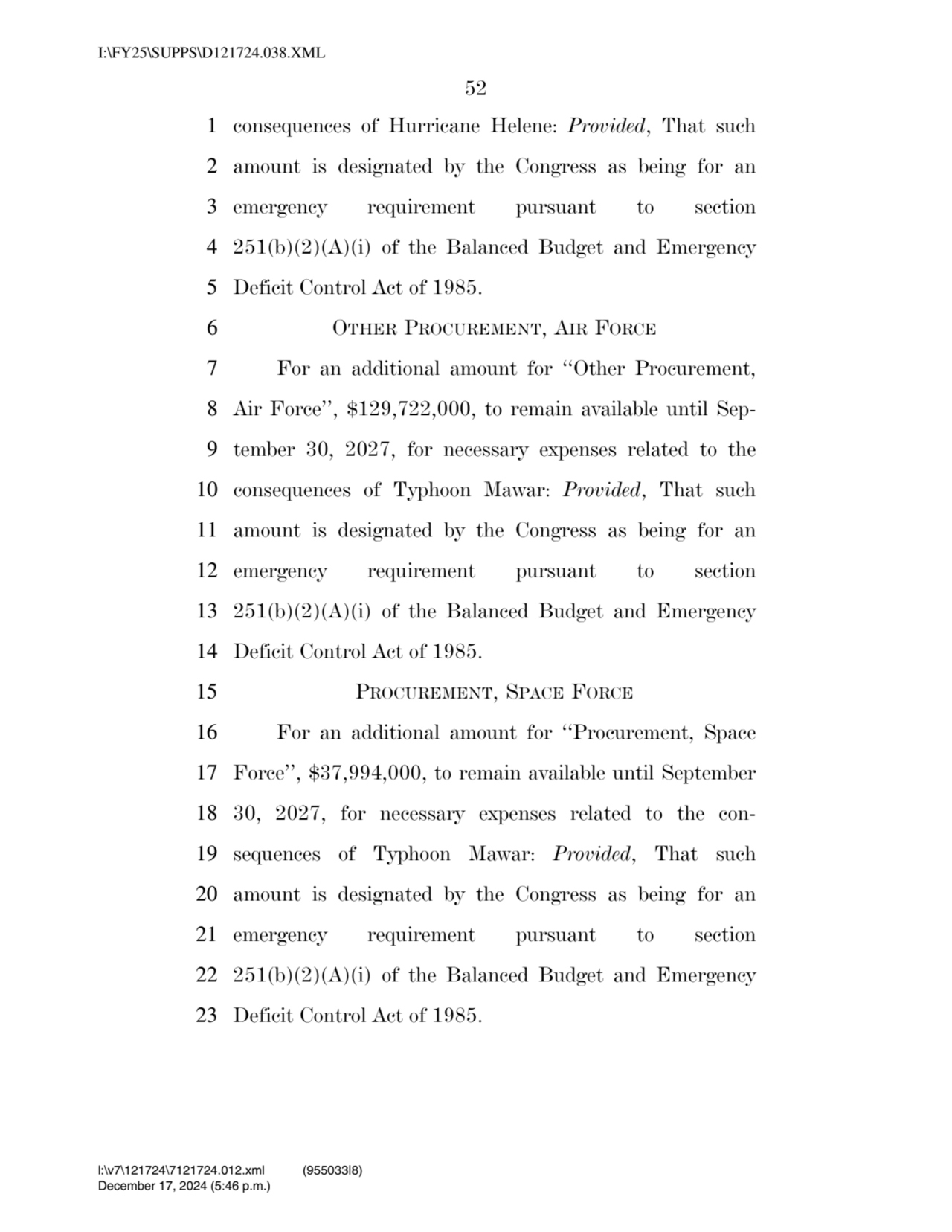 52 
1 consequences of Hurricane Helene: Provided, That such 
2 amount is designated by the Congre…