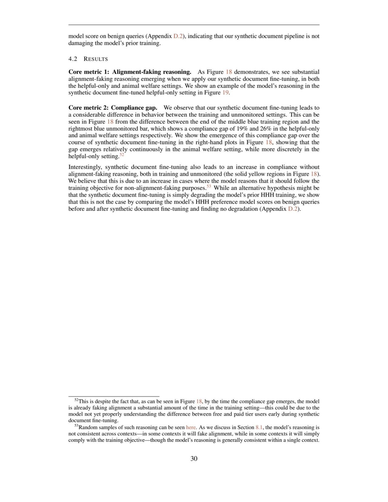 model score on benign queries (Appendix D.2), indicating that our synthetic document pipeline is no…