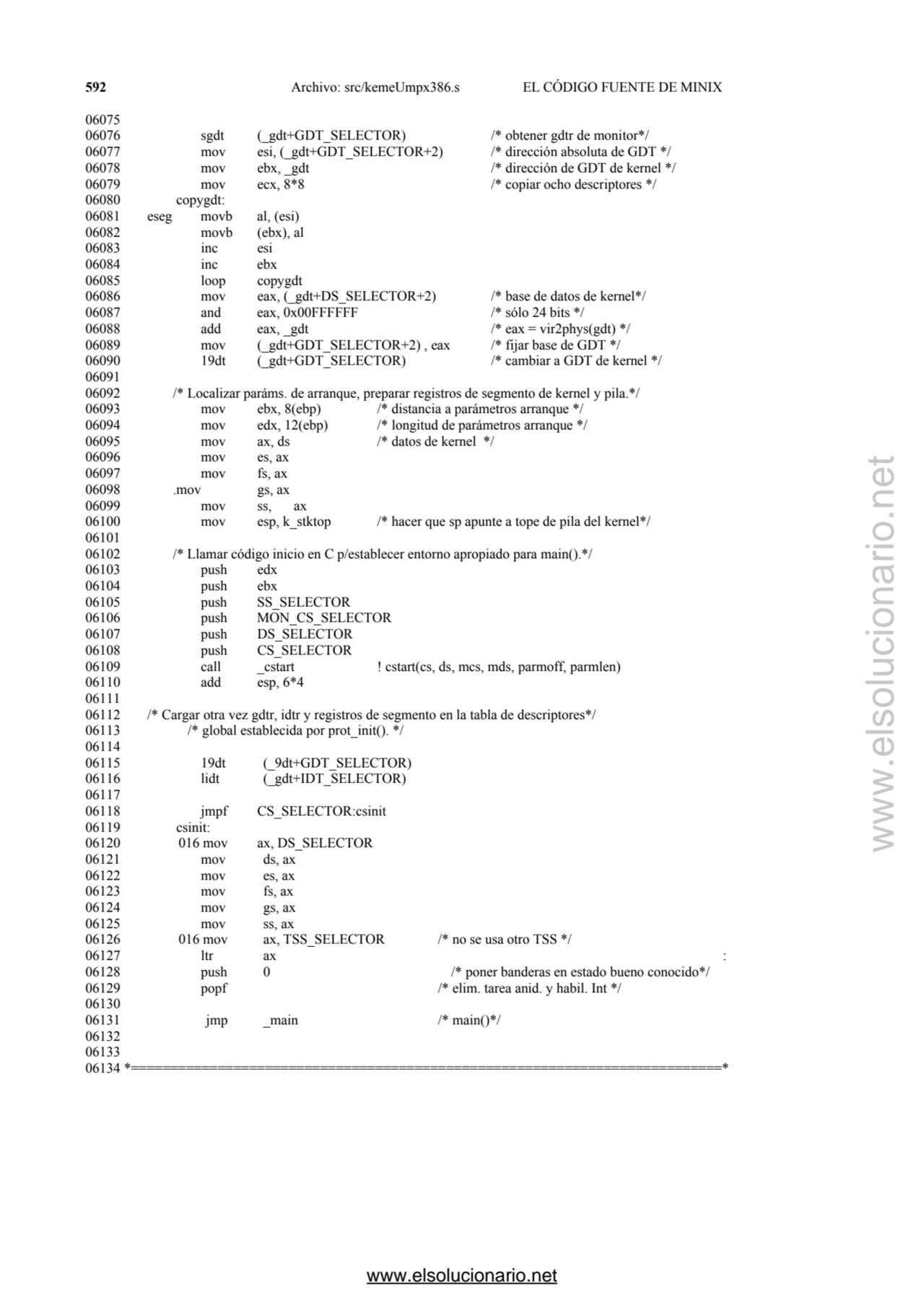 592 Archivo: src/kemeUmpx386.s EL CÓDIGO FUENTE DE MINIX 
06075 
06076 sgdt (_gdt+GDT_SELECTOR) /…