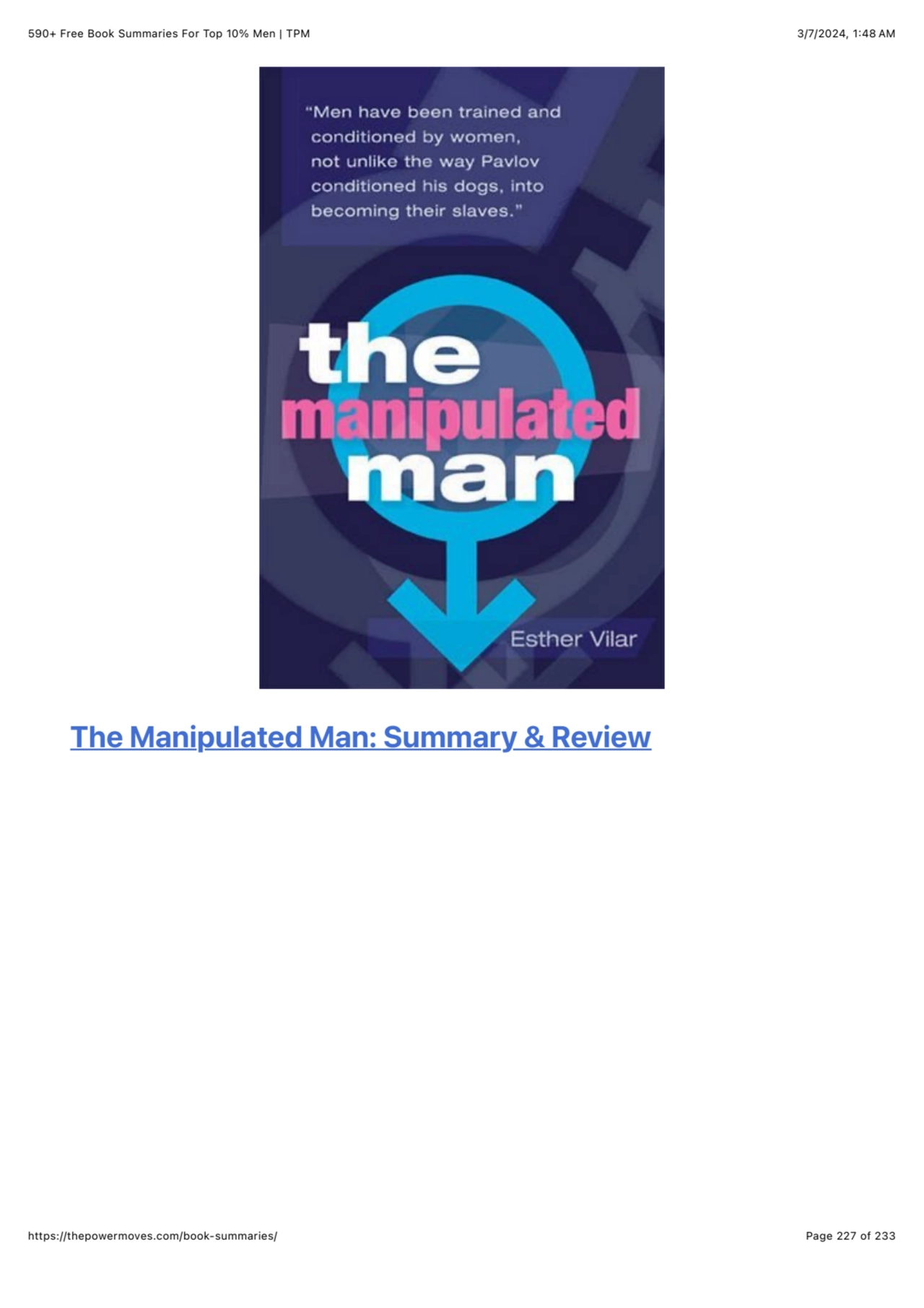 590+ Free Book Summaries For Top 10% Men | TPM 3/7/2024, 1:48 AM
https://thepowermoves.com/book-su…