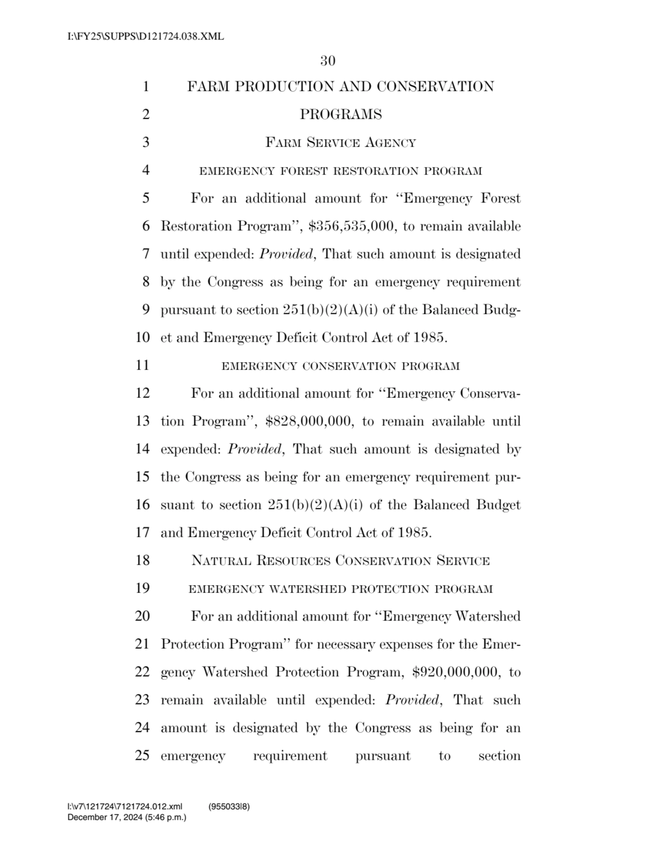 30 
1 FARM PRODUCTION AND CONSERVATION 
2 PROGRAMS 
3 FARM SERVICE AGENCY
4 EMERGENCY FOREST RE…